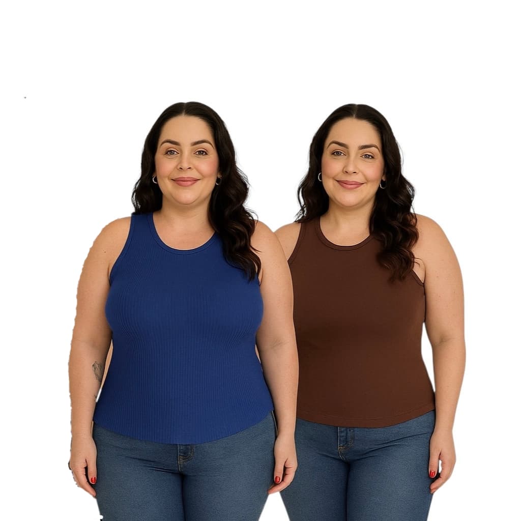 Kit 2 peças Blusas Regatas Feminina Plus Size Gola Redonda Cavada em Ribana Toque Suave moderna De Alta Qualidade