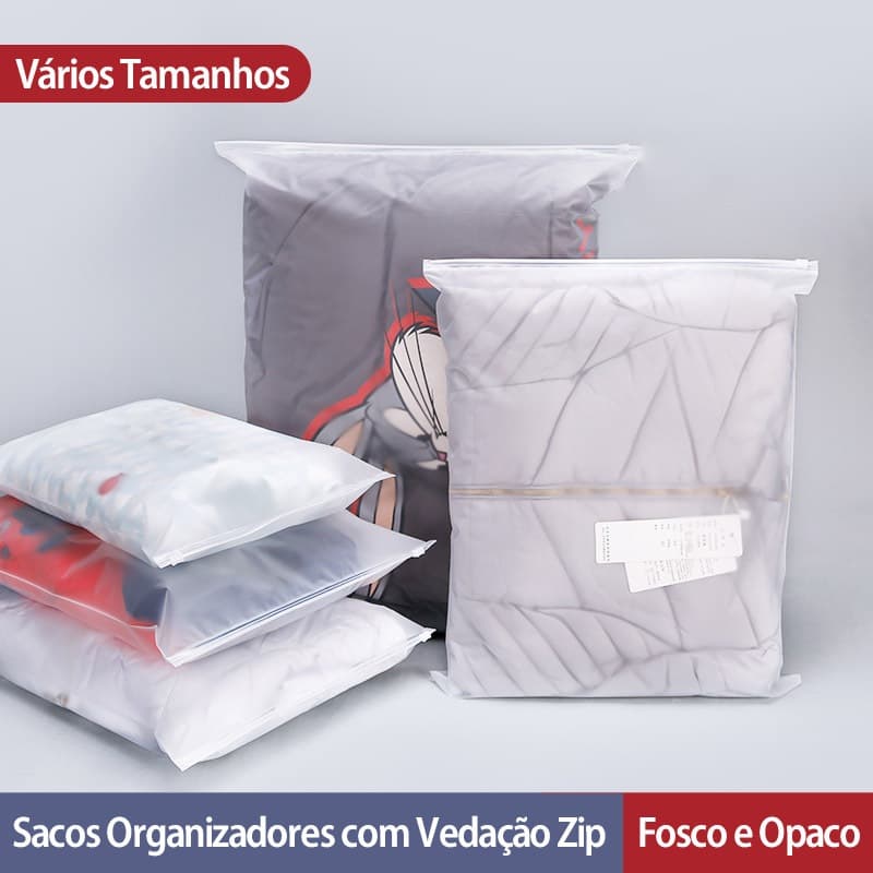 Kit 10 Sacos Organizadores com Vedação Zip Fosco e Opaco Para Organizar Guarda-Roupas e Casa