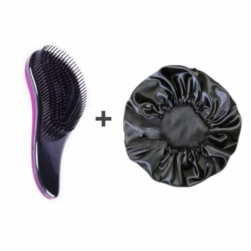 Kit 2 Peças Com Escova Mágica Desembaraçadora + Touca de Seda Anti-Frizz Para Cabelos - WL