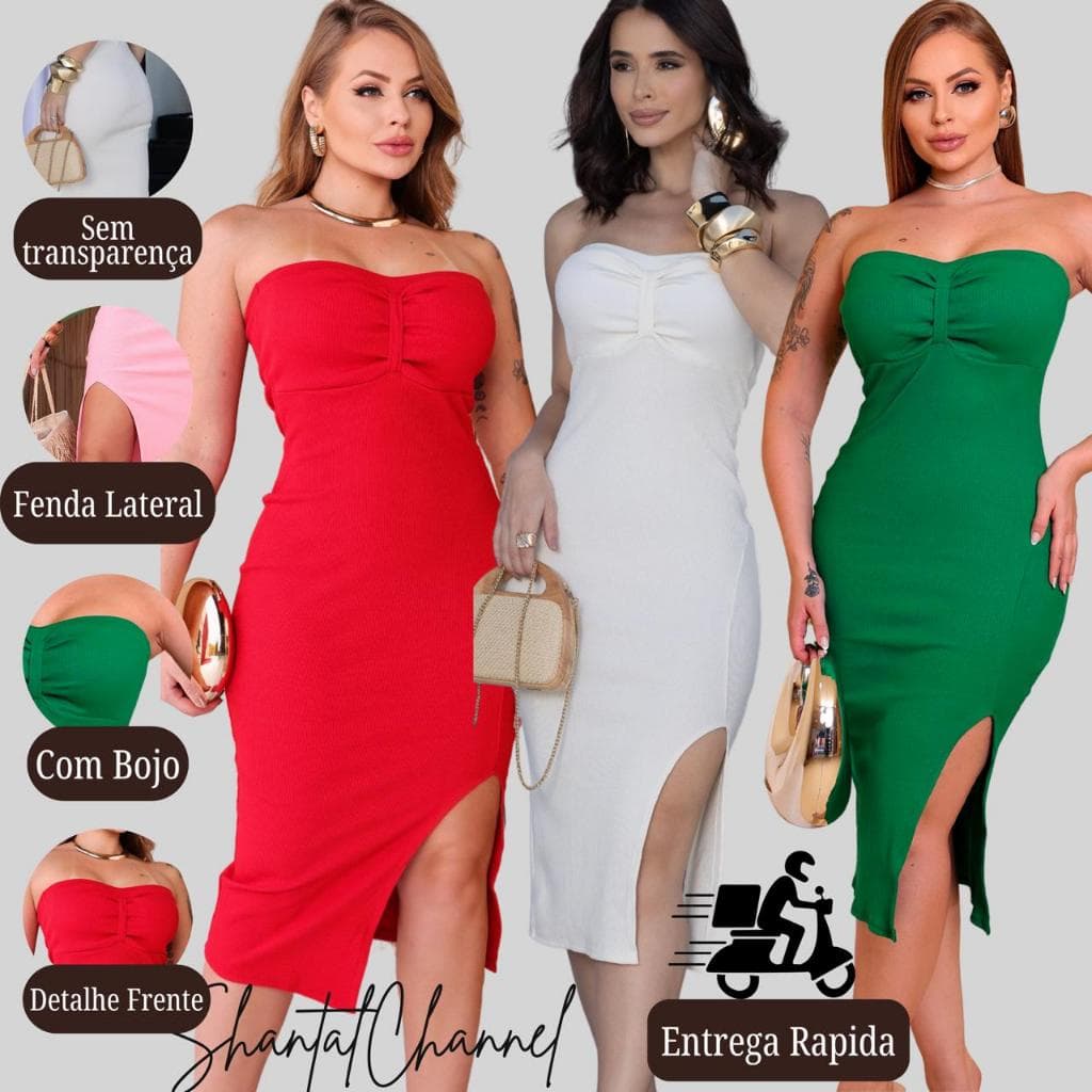 Vestido Tomara que caia  Mídi Feminino tubinho Luxo Elegância Cady Color Verão PROMOÇÃO