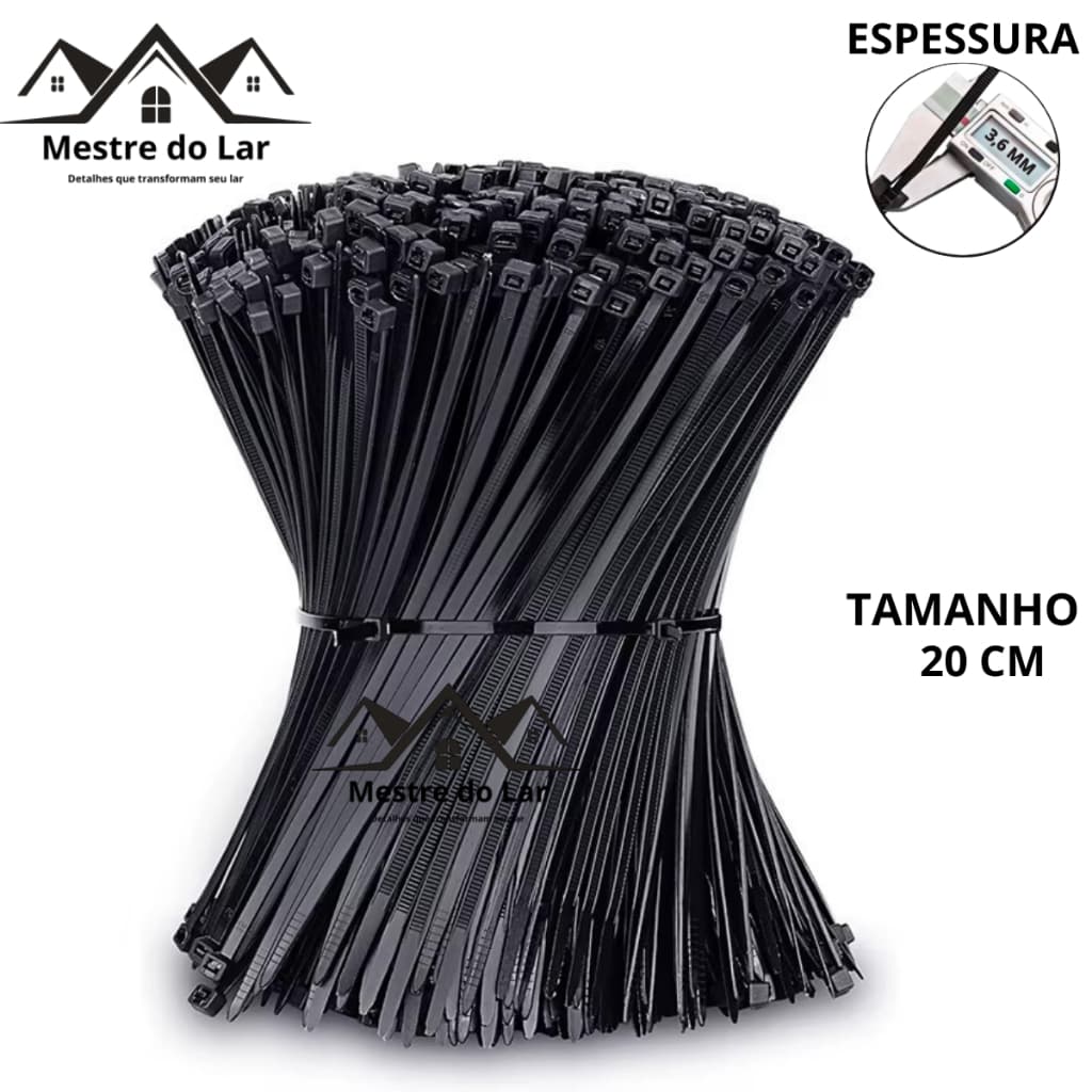 Kit 100 / 700 Abraçadeira de Nylon Enforca Gato Braçadeira Cintas Plásticas Preto 20cm