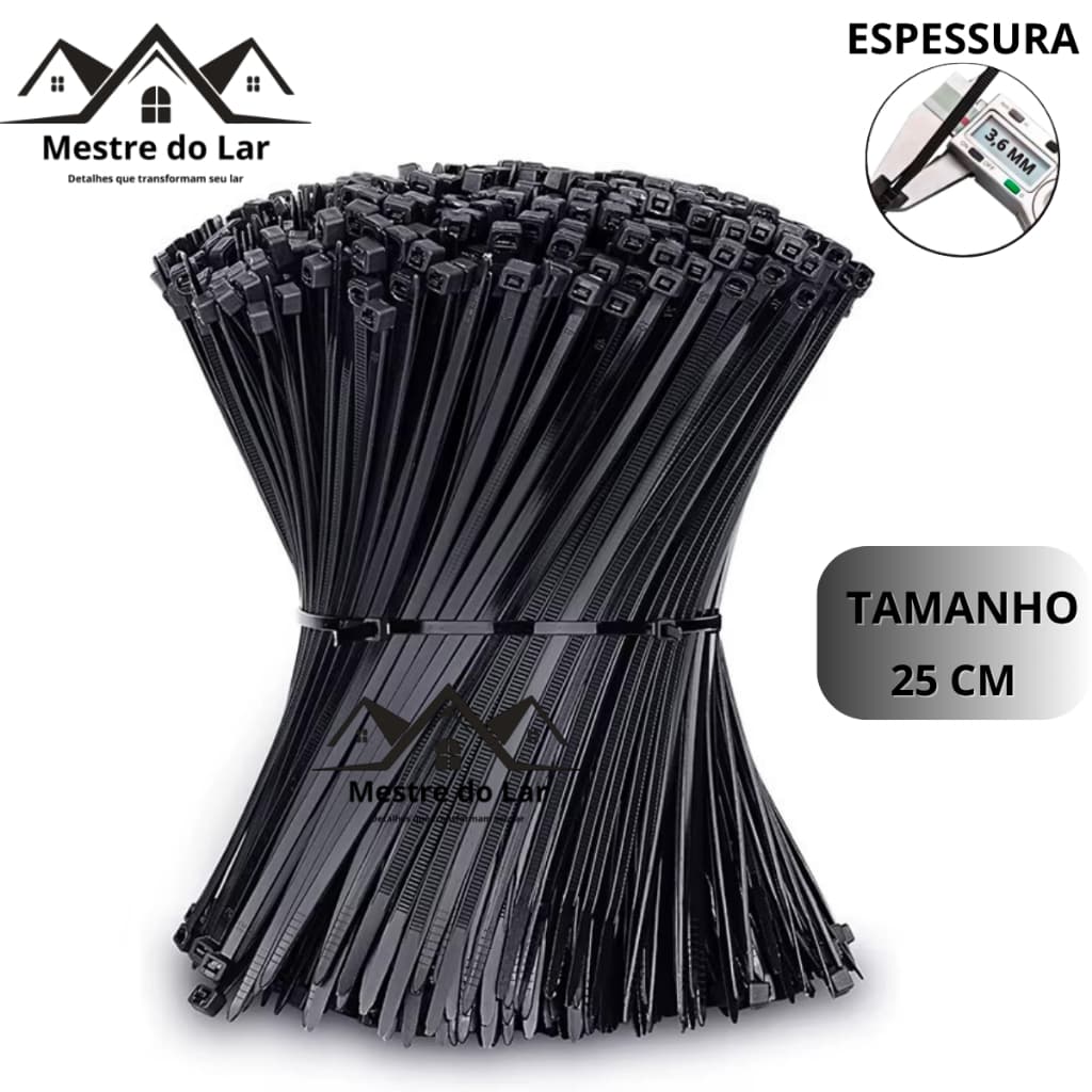 Kit 100 / 700 Enforca Gato 25 cm Cinta Plástica Nylon Abraçadeira Preto