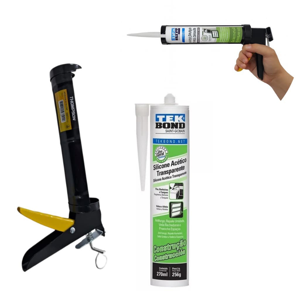 Kit Aplicador de Silicone Profissional com Tubo de Silicone Transparente Teckbond