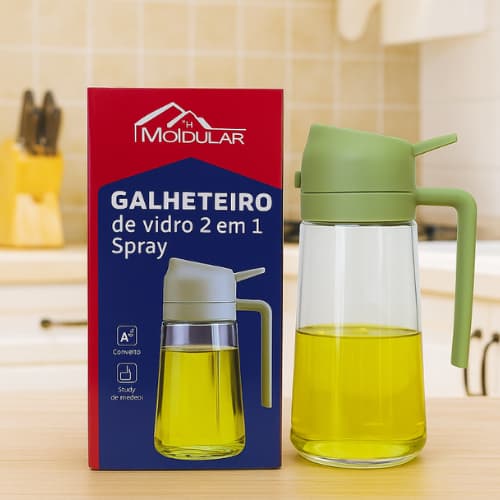 Galheteiro de Vidro 2 em 1 com Spray 470ml – MOLDULAR MR16, Prático e Elegante para Óleo e Vinagre