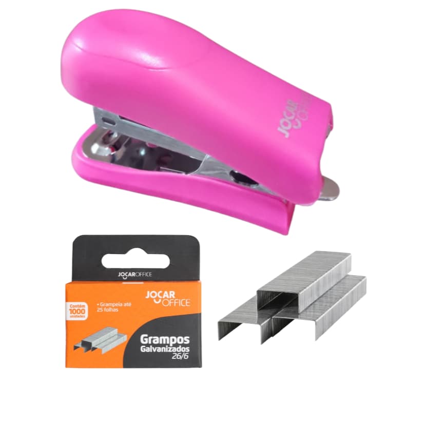 Grampeador Escolar Mini + Mil Grampos Kit Mini Grampeador E Grampos Jocar Office