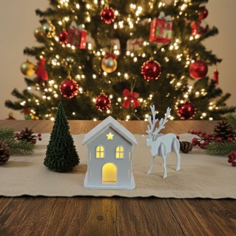 Enfeite de natal, Casinha Iluminada, Arvore de natal, Rena de natal
