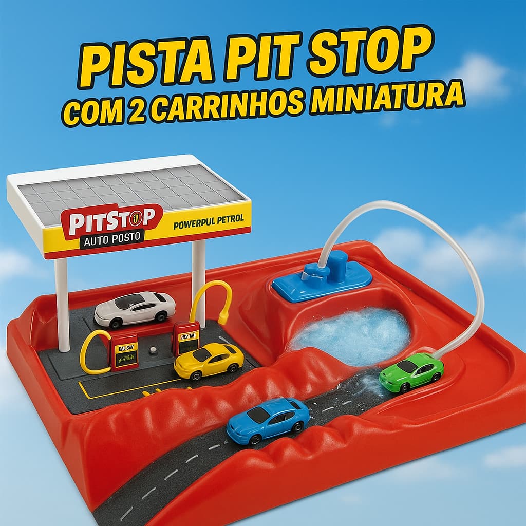 Pista Pit Stop Infantil – Lava-rápido e Posto com Dois Carrinhos Inclusos - Saí água de verdade