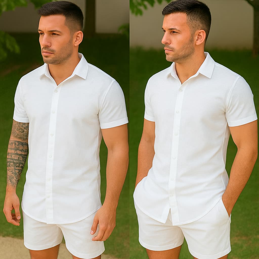 Conjunto Masculino Praia Verão | Camisa + Short Tactel Slim Branco