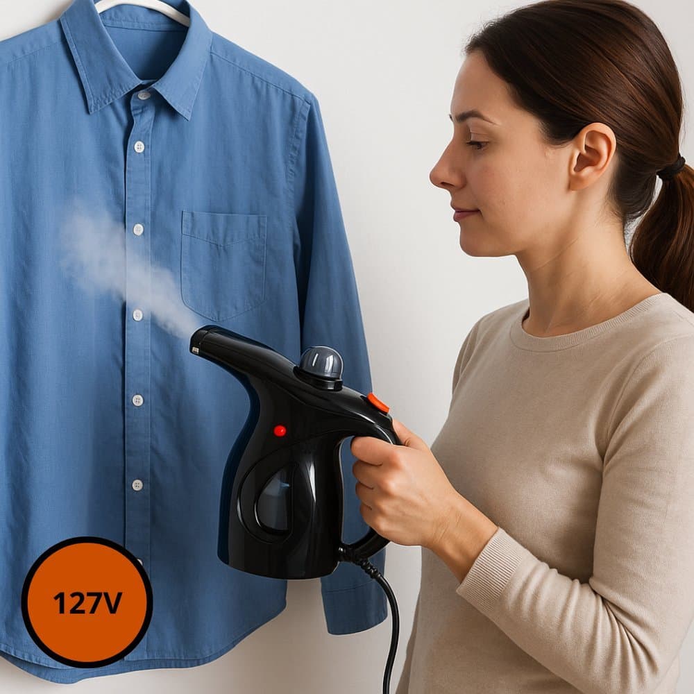 Passadeira a Vapor 127V Preta 800W Portátil Desamassa Roupas Vapor Continuo 200ml