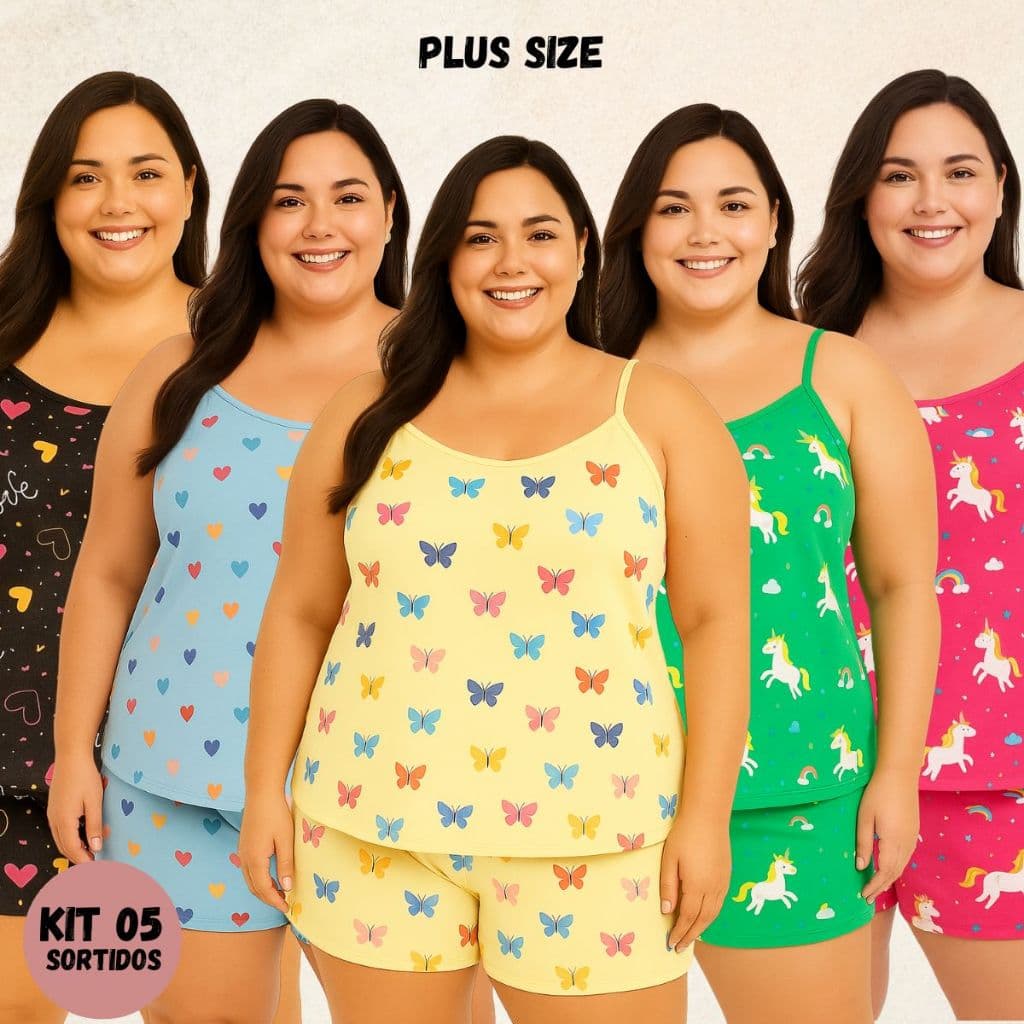 KIT 05 BABY DOLL PLUS SIZE VESTE 48/50 ( ESTAMPAS SORTIDAS )