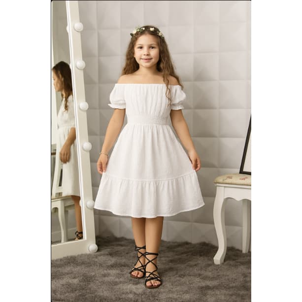 Vestido Infantil e Juvenil Feminino Duna Liso Manga Curta Ciganinha Leve e Confortável