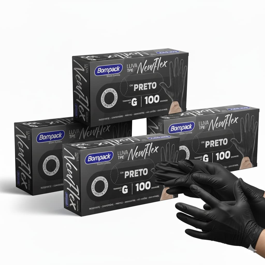 Kit 100 Luvas pretas sem pó viniflex descartáveis pronta entrega