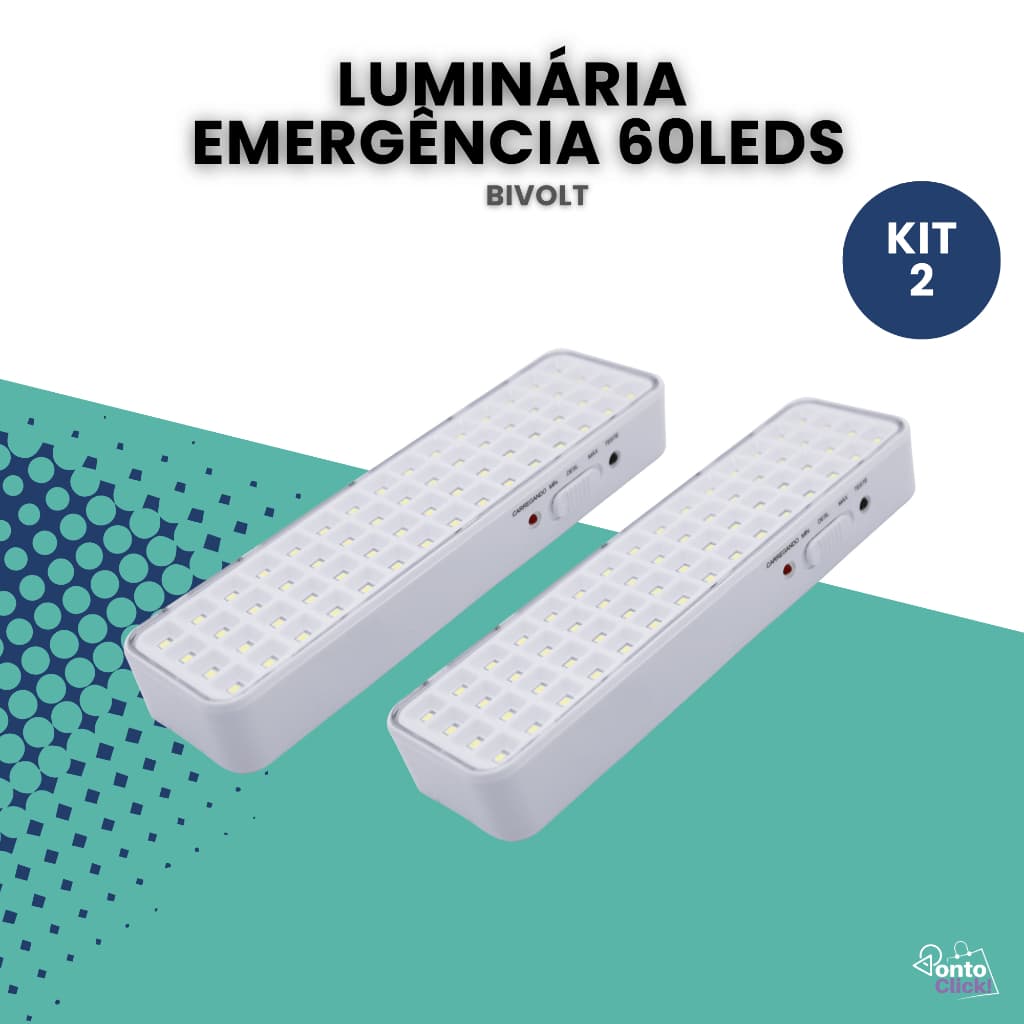 Kit 2 Luminária de Emergência Lâmpada Bateria Recarregável 60 leds Luz Branco Frio 110v 220v Bivolt