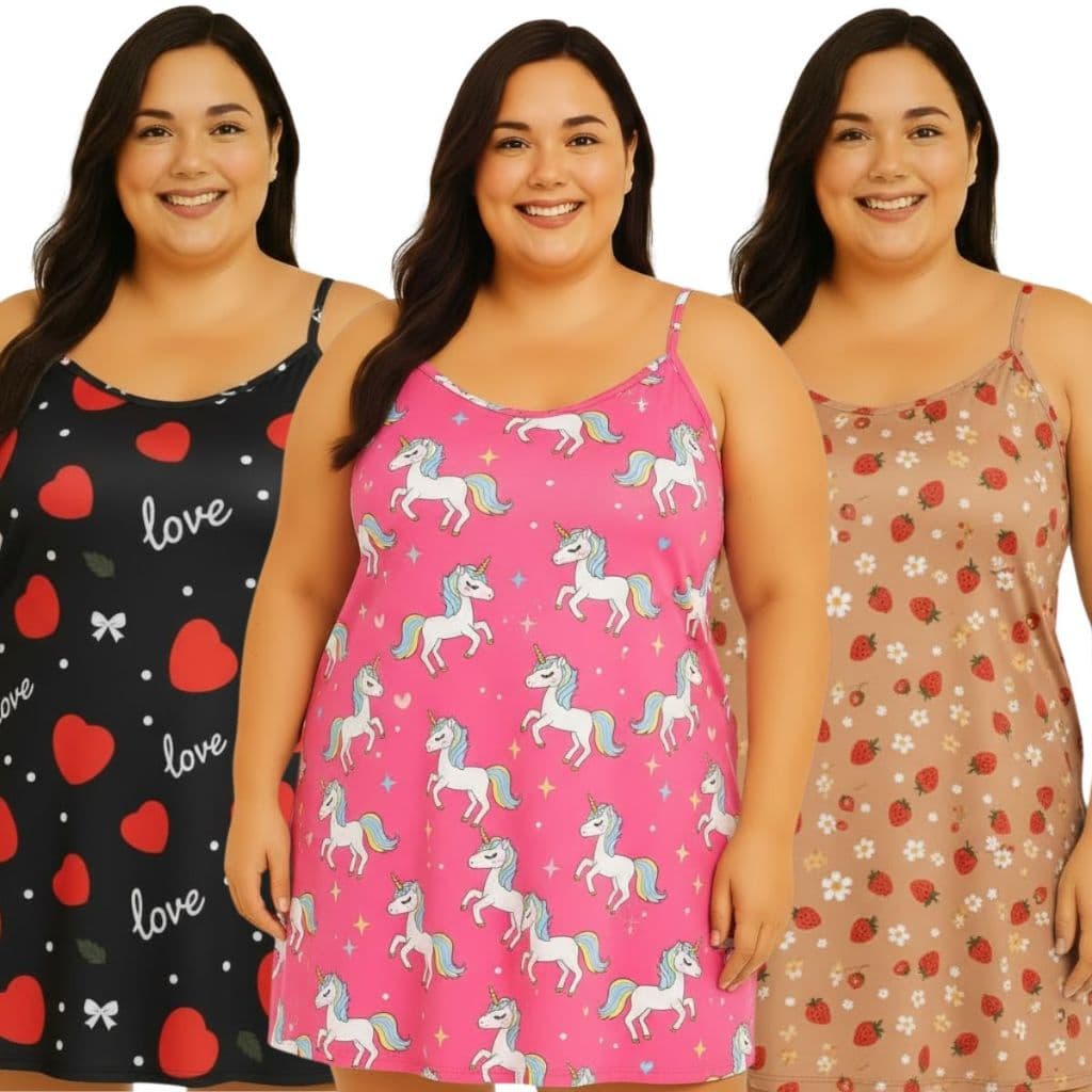 KIT 03 CAMISOLAS PLUS SIZE VESTE 48/50 ( ESTAMPAS SORTIDAS )