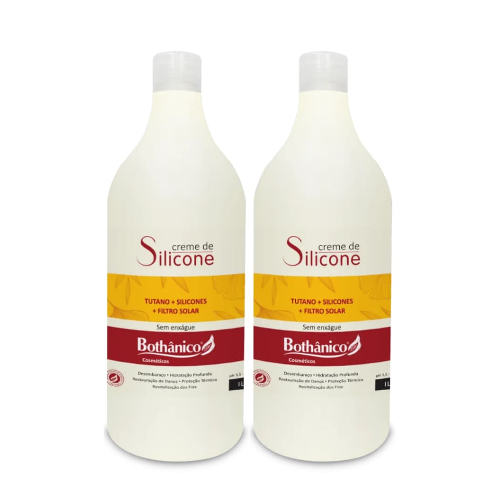 Kit 2 Creme de Silicone 1Litro Sem Enxague, Filtro Solar Proteção Térmica Bothânico Hair Cosméticos.