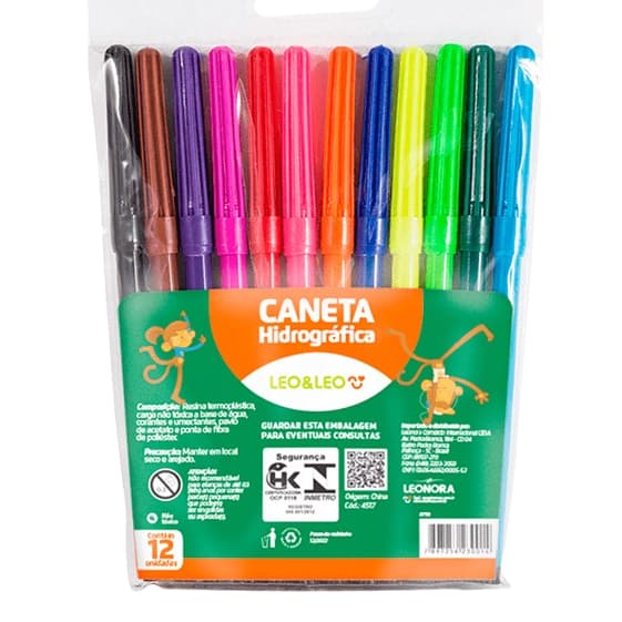 Canetinha Escolar Caneta Hidrografica Para Pintar 12 Cores para Colorir leo Leo