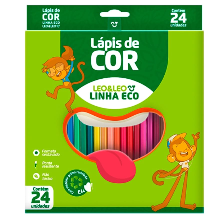 Lapis De Cor 12 Ou 24 Cores Ecológico Caixa De lapis Para colorir Leo Leo
