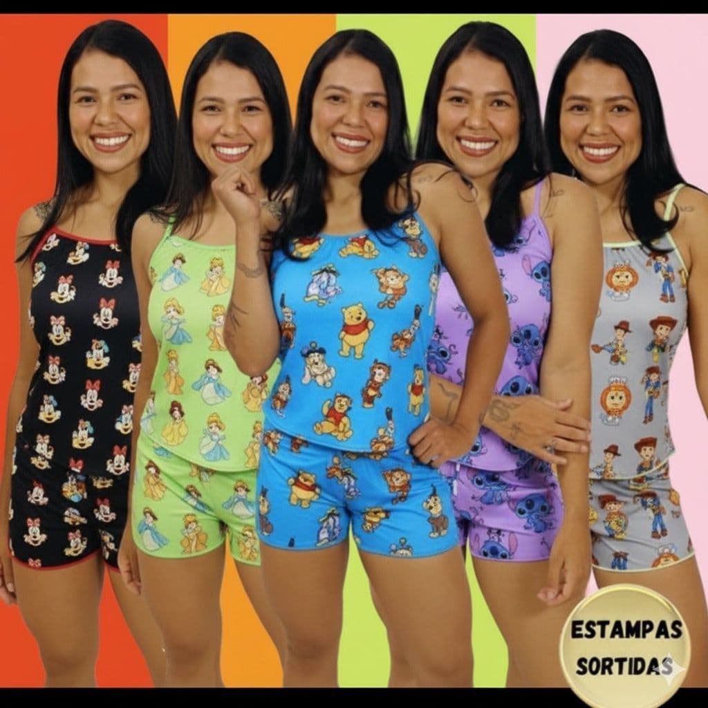 KIT 03 Short Doll Pijamas Personagens Sortdos