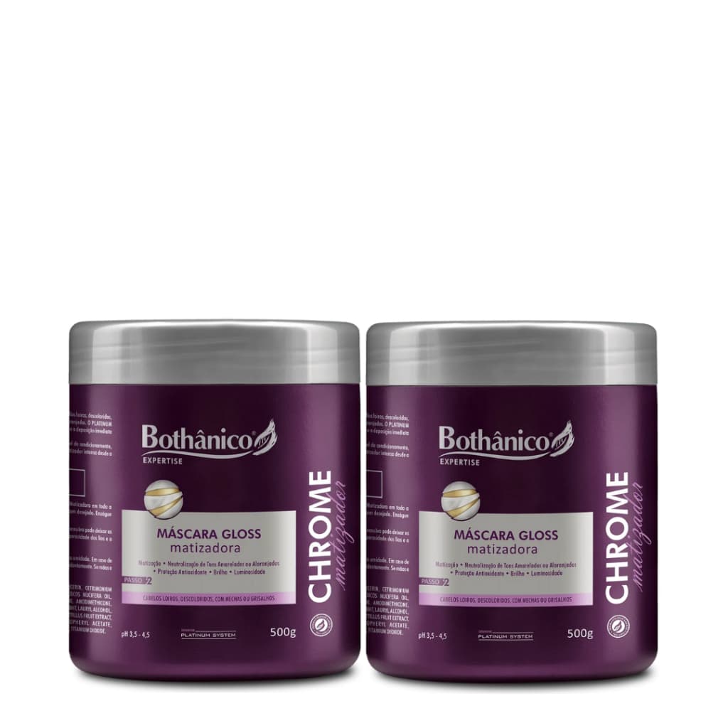 Kit 2 Máscaras Chrome Matizadora 500gr Vegana para Cabelos Loiros, Brancos Bothânico Hair Cosméticos