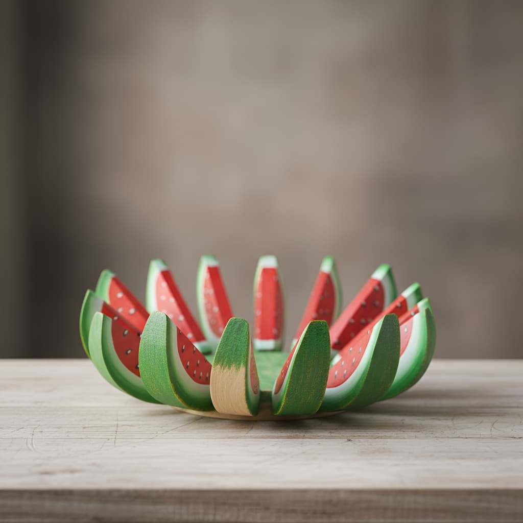 Fruteira Melancia Artesanal Madeira Maciça Rústica Centro Mesa Decoração Cozinha 50 cm