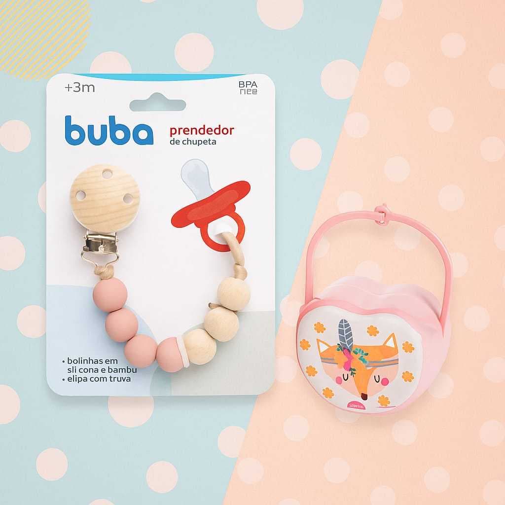 kit 2 Peças Prendedor de Chupeta + Porta Chupeta