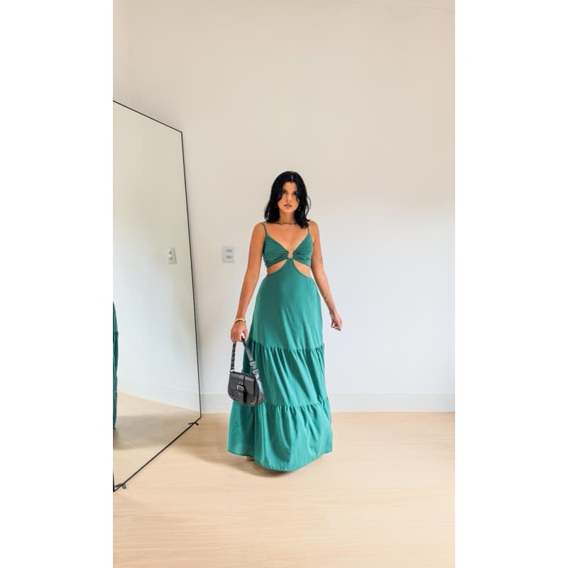 Vestido Longo estampado de Verão Feminino Alça Fina lastex