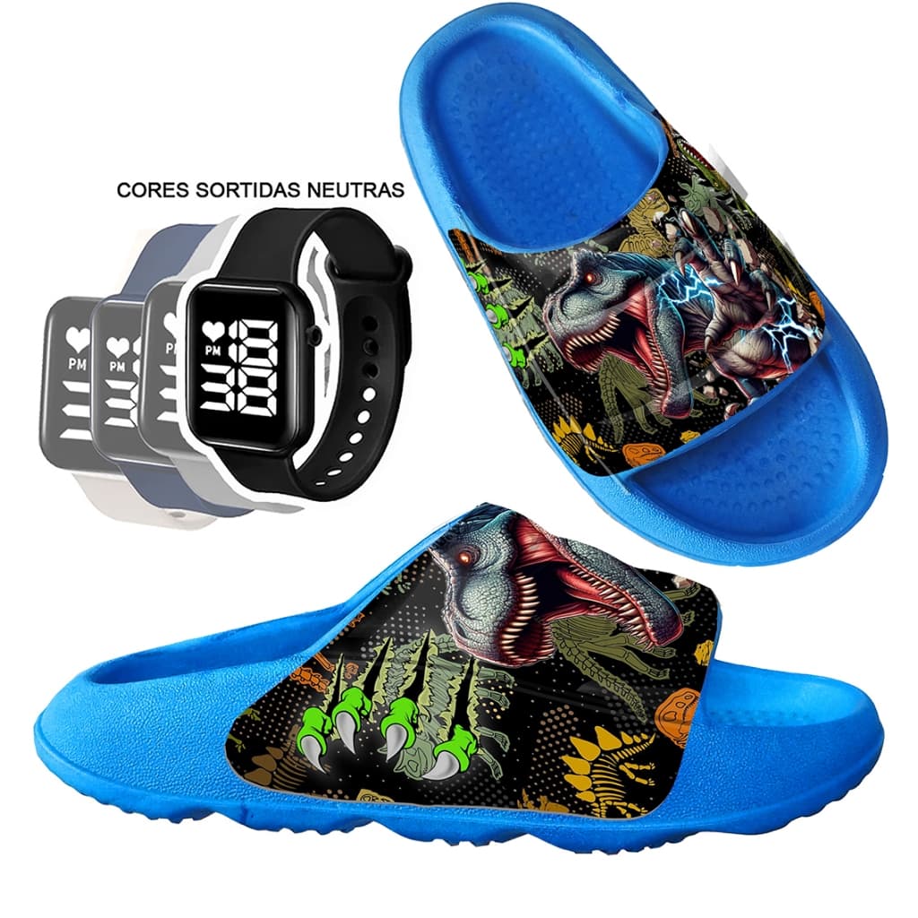 Combo Chinelo Nuvem Pala Slide Infantil Max Px  Desenhos super confortável + Relógio cores sortidas