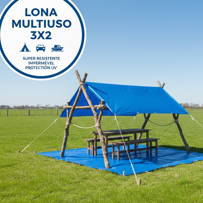 Capa Protetora Lona Multiuso 3x2 Barraca Camping Obra Caçamba 300 micras Polietileno Reforçada