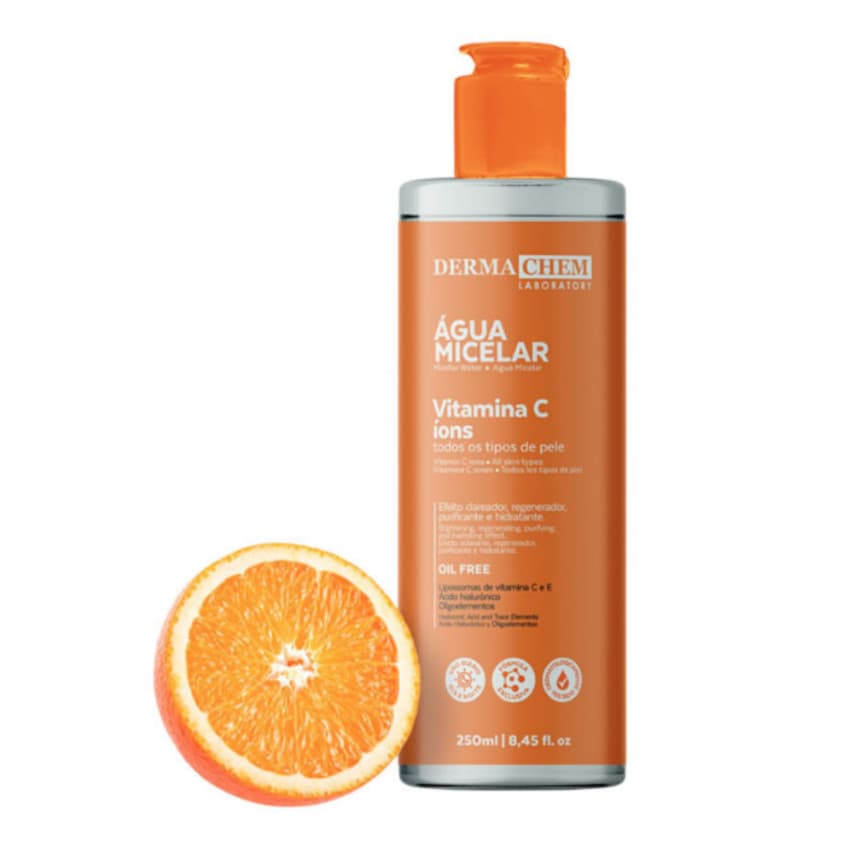 Água Micelar Vitamina C 250ml Demaquila Limpa Tonifica Hidrata Ilumina e Acalma a Sua Pele