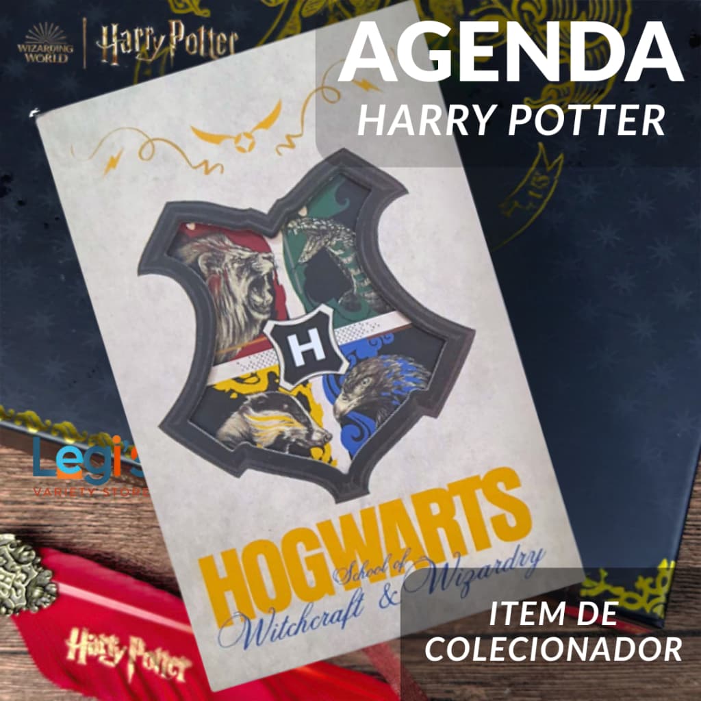 Harry Potter | Caderno Agenda Hogwarts Escudo das Casas - Grifinória, Sonserina, Corvinal, Lufa-Lufa