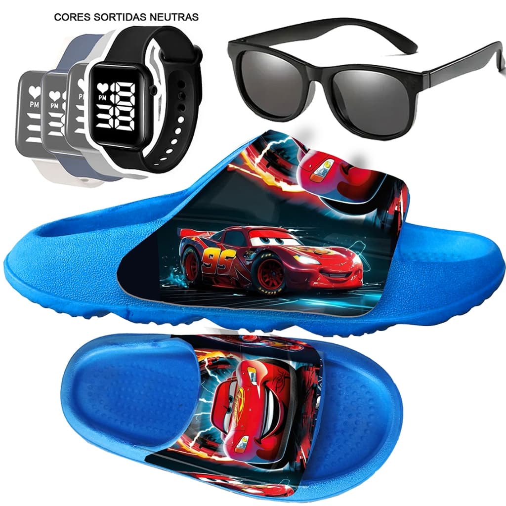 Combo Chinelo Nuvem pala slide Infantil Menino Max Px  leve +  Relógio sortidos + Óculos nao derrapa