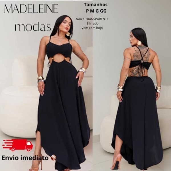 Vestido Longo Feminino com Bojo e Fenda Frontal – Amarração e Elástico nas Costas | P ao GG