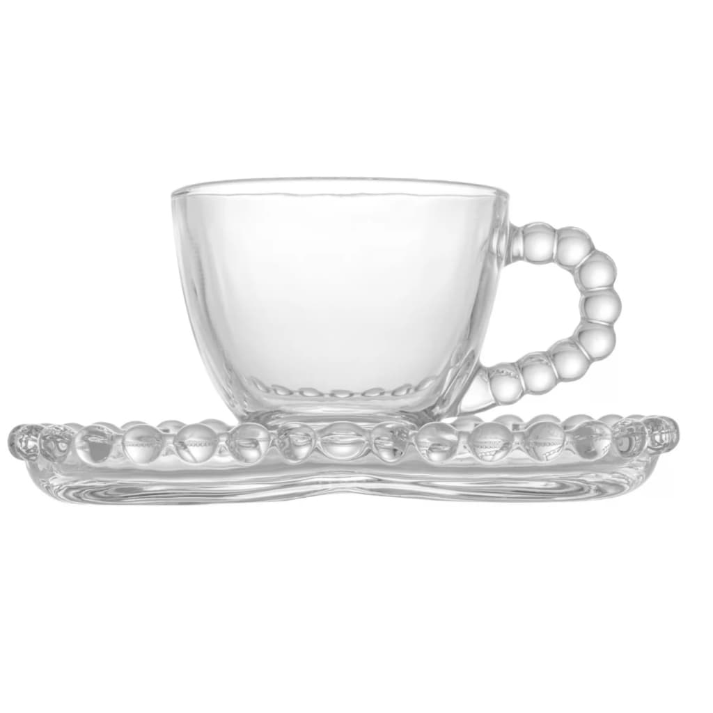Conjunto 4 Xícaras de Chá de Cristal com Pires Coração 180ml - Linha Pearl