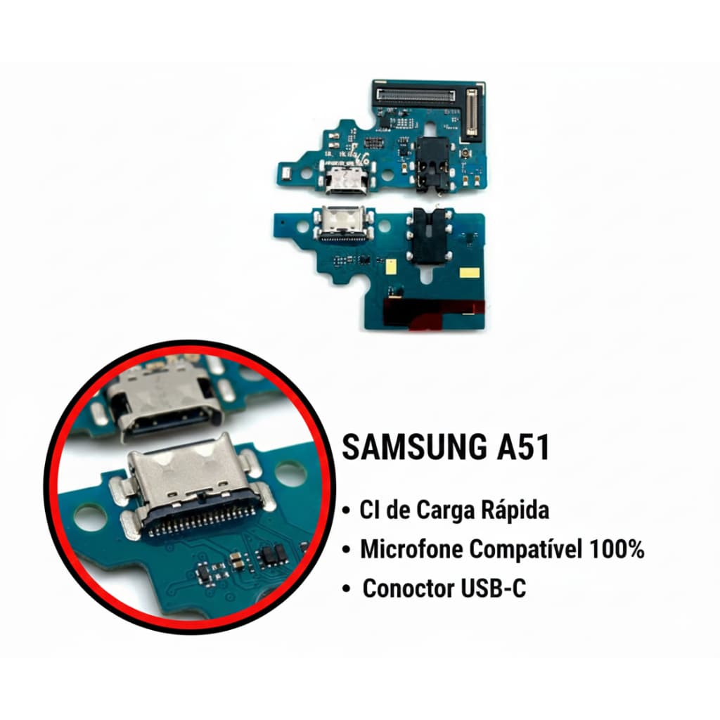 Placa de Carga Turbo Compatível Galaxy A51 A515 – Conector Dock USB | Peça Nova
