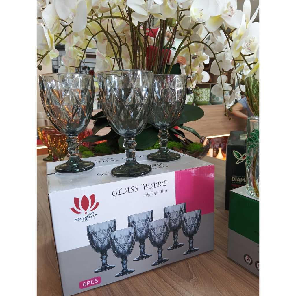 jogo de 6 taças high quality glass ware modernas para água vinhos e sucos de 340 ml na cor cinza
