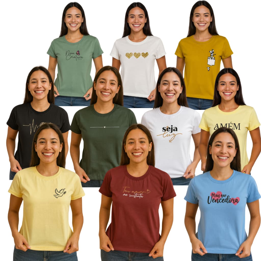 KIT COM 5 ou 10 BLUSAS FEMININA 100% ALGODÃO PREMIUM CAMISETAS ELEGANTE ESTAMPADA ROUPAS FEMININA ATACADO