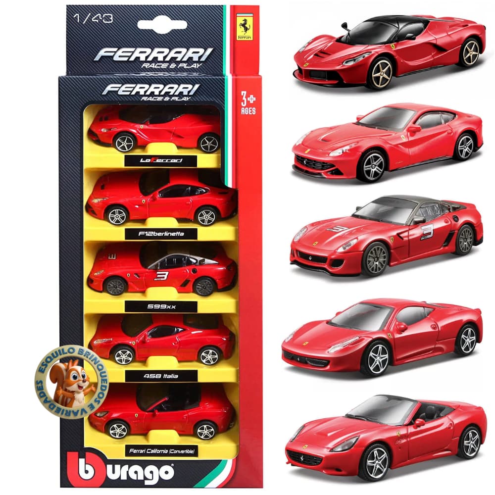 Miniatura Ferrari Race E Play Pack 5 Carros Bburago 1:43