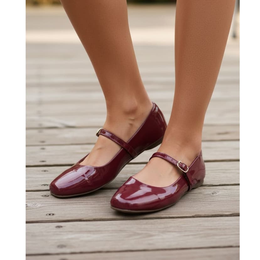 Sapatilha Mary Jane feminina bordô elegante confortavel versatil exclusiva macia