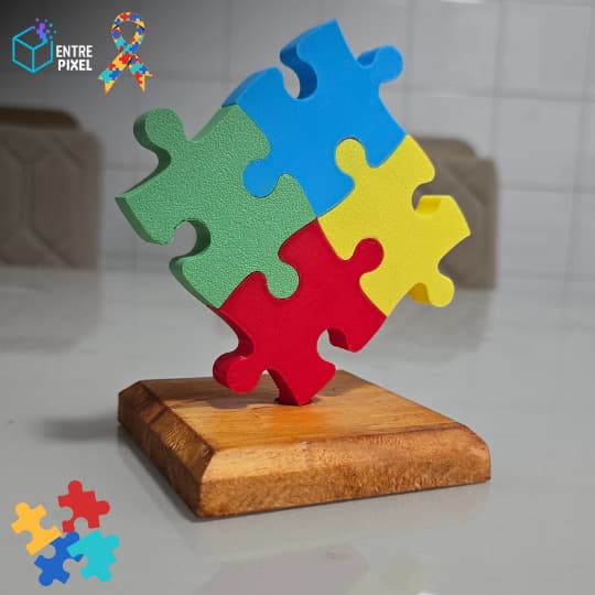 Quebra-Cabeça Decorativo Consciência ao Autismo – Peça de Mesa com Base Premium