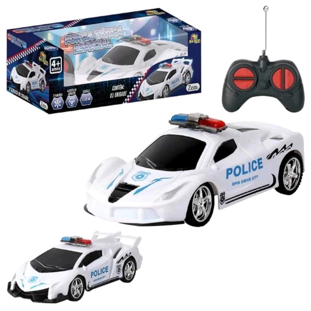 Carrinho de Controle Remoto Brinquedo Super Carro de Policia Carrinho 7 Funções Força Tática