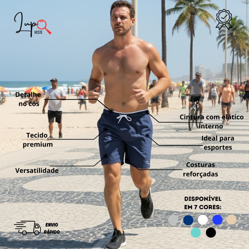 Short Mauricinho Bermuda Dia Dia Verão Com Elastano Praia Moda Liso Piscina Dry Fit Tecido