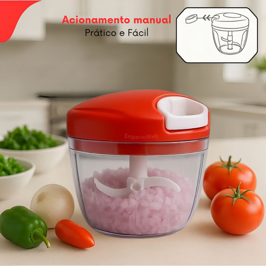 Processador De Alimentos Manual Grande 3 Lâminas 500ml