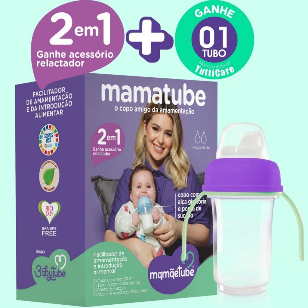 kit relactação 2 em 1 copo amigo 120ml Viih Tube livre de bisfenol c/ bico e sonda, estimula a produção de leite