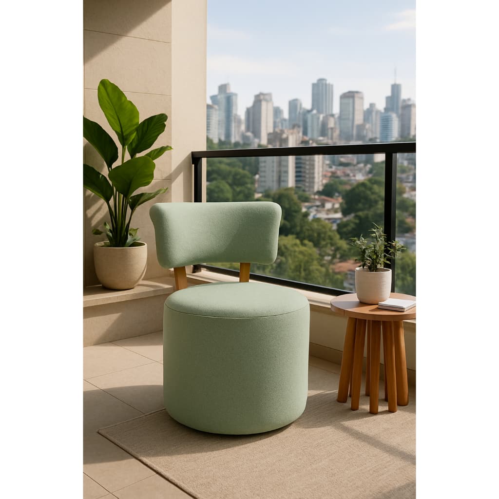 Puff Veneza Com Encosto Poltrona Decorativa Boucle Redondo Sala Quarto Recepção Versátil Confortável