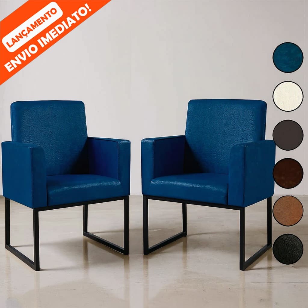 Poltrona Decorativa Para Sala Nina Base de Ferro Preta Corino Aninha Decor
