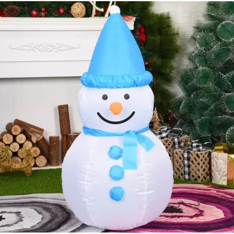 Boneco De Neve Inflavel De Natal Decoração Natal De Luxo Luz Led 100cm Bivolt Azul Branco