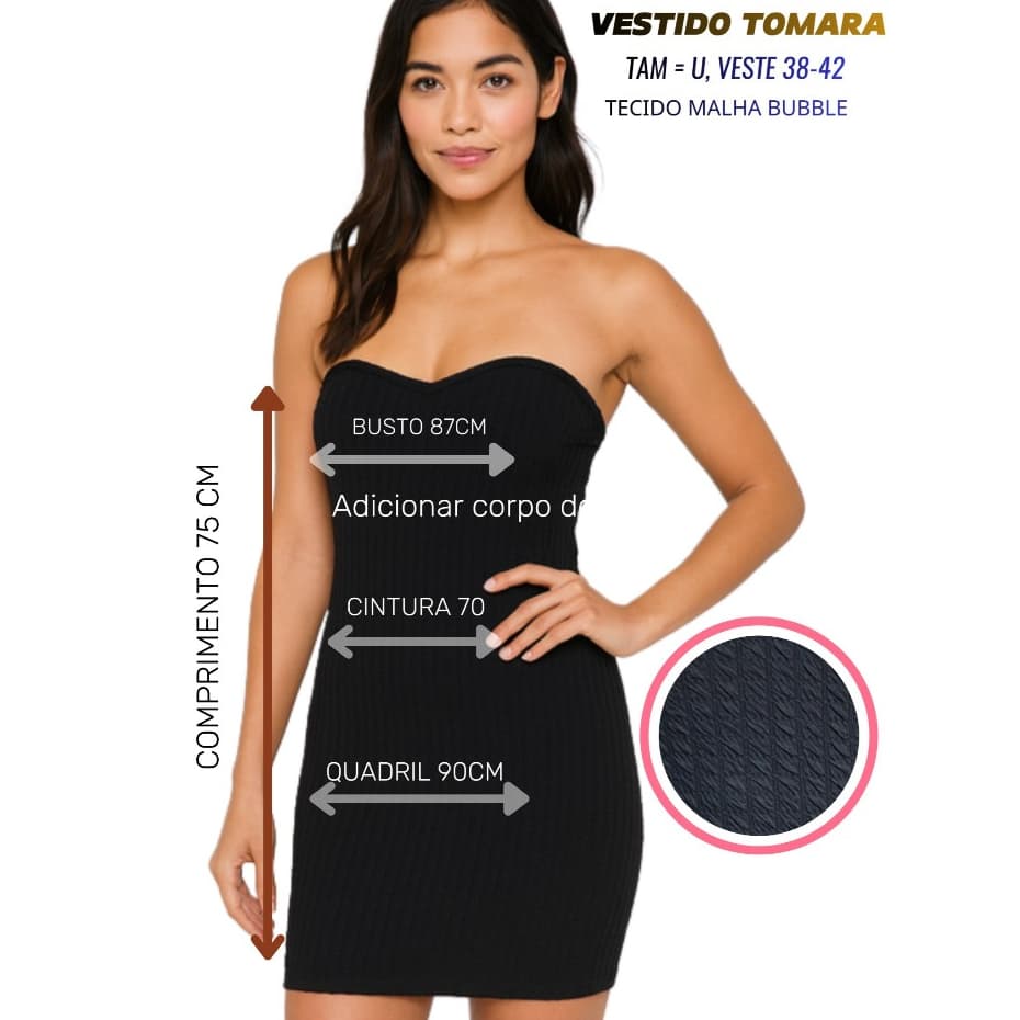 Vestido Tomara que Caia - Malha Bubble Encorpado com Bojo – Tamanho Único (38–42)