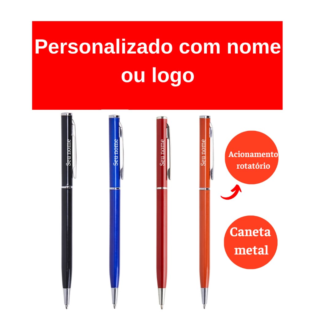 10/15/20/25/30/40 Caneta Metal fininha Personalizada a Laser com nome ou logo
