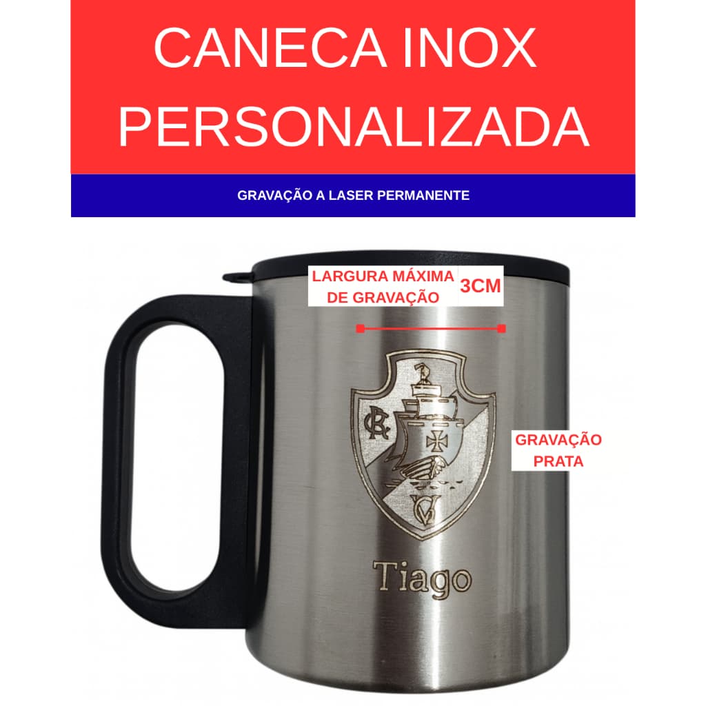 Caneca de Inox pequena PERSONALIZADA com alça 180ml copo Café e Chá