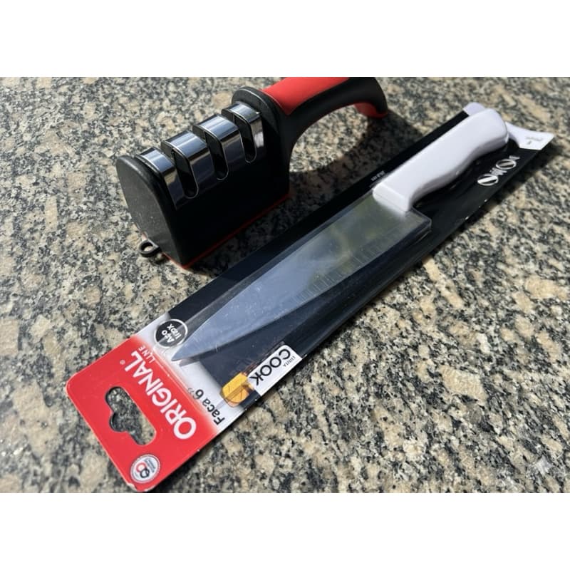 KIT COMPLETO – FACA PROFISSIONAL + AMOLADOR 3 EM 1